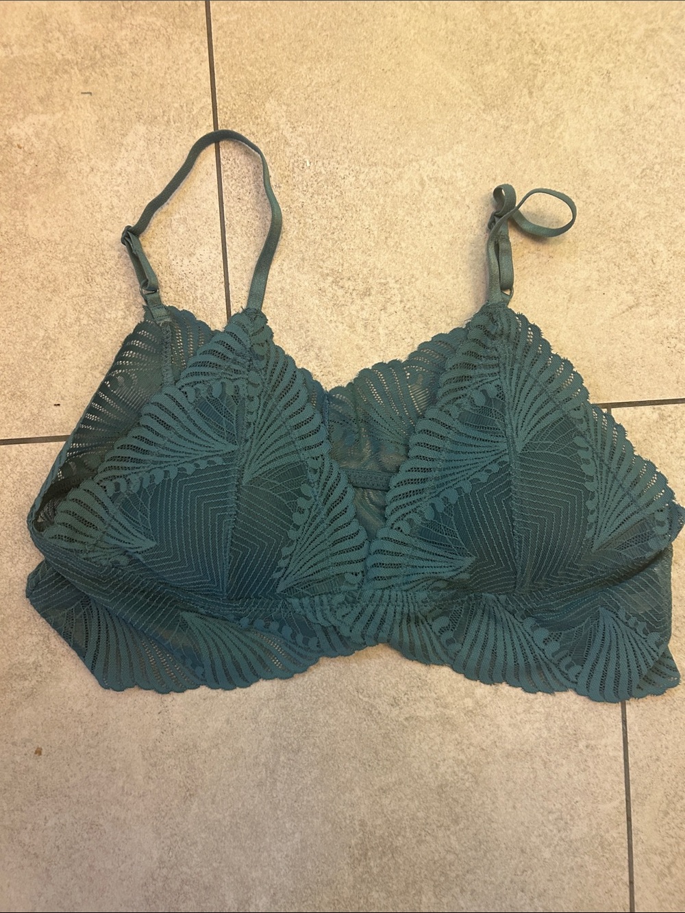 Teal Lace Bralette with Geometric Scallop Design